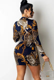 Print Retro V-Neck Mini Bodycon