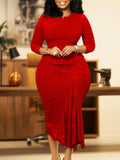 Women's Spring Elegant OL Fashion Long Sleeve Blouse Lace-Up Dress Two-Set African