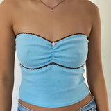 Top Strapless y2k Aesthetic Women Fairycore Grunge Clothes Lace Patchwork Off Shoulder Sleeveless Tube Vest