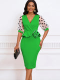 Summer New Mesh Velvet Bubble Sleeve V Neck Fashion Elegant Bag Of Hip