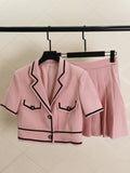 Fragrance Korean Fashion Short Sleeve Jacket + High Waist Pleated Skirt Set Summer Women's Clothes 2 Piece