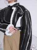 2023 New Autumn And Winter Turn-down Collar Full Sleeves PU Leather Flocking Waist Jacket Female Coat Tide Warm