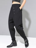 High Elastic Waist Black Button Stitch Harem Trousers New Loose Fit Pants Women Fashion Tide Spring Autumn 2023