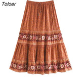 2023 Summer Skirt Women Paisley Floral Print Skirts Casual Vintage A-Line Beach Skirt saia Jupe Femme faldas Midi