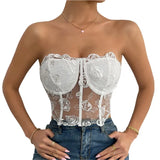 Sexy Lace Corset Cami Hollow Out Tank Top Female See Through Club Party Streetwear Sleeveless Slim Black Goth Crop