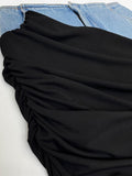 Fashion Wome Skirts High Waist Deconstruct Patchwork Panelled Asymmetry Denim Pleated Pockets Long Skirt 2023 New