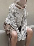 Cross Pattern Crochet Hollow Long Sleeve Knit Top-Outfit