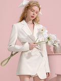 Fashion Women's Dress Notched Collar Slim Spliced Long Sleeve Twist Folds Waist White Suit Dresses Spring 2023 New