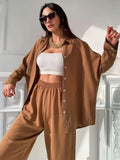 Loose Women Trouser Suits Long Sleeve Shirt With High Waist Harem Pants 2 Piece Sets 2022 New Spring Elegant Lady
