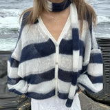 Stripe Oversized Cardigan With Neckerchief-Outfit