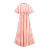 Summer 2025 New Women's Clothing Fashion Plus-Size Temperament French Style V Collar Lace Folded Skirt