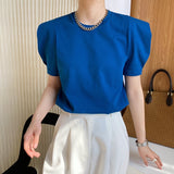 Puff Short Sleeve Designer Shoulder Pad T-Shirt Blue Black Summer Women T Shirt