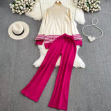 Version Of Casual Fashion Knitting Suit Women's Autumn And Winter Loose Long Sleeves Bumper Tops High Waist Thin Legs Long