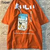 Hip Hop Tshirt Women Japanese Kanji Letter Drink Print T Shirt Oversized Streetwear Harajuku Summer New Teens Casual