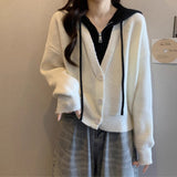 Toloer Fake Two Short Hooded Sweater Coat Women Autumn Fat Mm Thin Belly Knitted Shirt