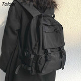 Preppy Students Backpack Large Capacity Button Travel Bag Solid Simple Harajuku Chic Fashion Retro Unisex High