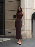 New Women's High-Collar Knit Dress Sexy Medium-Long French Lint Fashion