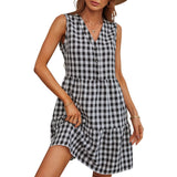 V Neck Plaid Sleeveless