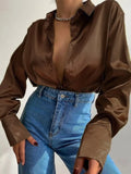 Spring Satin Long Sleeve Women's Shirts Button Up Shirt Cardigan Blouses Fashion Elegant Casual Women Tunics