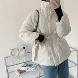 2021 New Cotton Solid Coat with Belt, Ladies Loose Pocket Bubble Thick Down Jacket Ladies Jackets Keep Warm In Autumn and