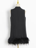 Summer Fashion Mini Dress For Women Round Neck Sleeveless Patchwork Feathers Loose Dresses Female 2023 Clothing