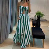2025 New Fashion Stripe Sexy Umbilked T-Shirt Trouser Dress Suit