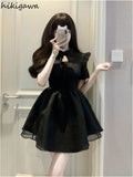 Temperament Woman Dress Slim Waist Black Robe Femme Chic Hollow Out A-line Fashion Korean Y2k Dresses 2023 Vestidos De