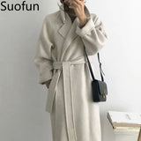 Long Sleeve Casual Vintage Belt 2021 New Fashion Long Autumn Faux Wool Blend Woolen Coat Winter Warm Women Warm Wool