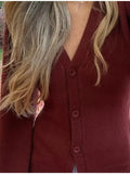 2025 Fashion Casual Red V-Neck Collar Waist Sweater Knitted