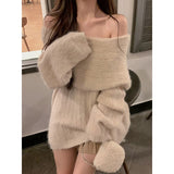 Autumn Design Sexy White Knitted Sweater Women Long Sleeve Pure Color Korean Fashion Y2k Clothing Elegant Pullover
