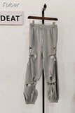 Fashion Women's Hooded Loose Round Neck Full Sleeve Irregular Hollow Out Flower Gray Thin Pullover Summer 2023 New
