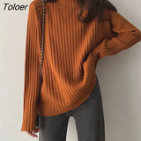 Winter Turtleneck Vintage Sweaters For Women Turtle Neck Solid Outdoor Striped Loose Thick Warm Jumpers Female Knitted