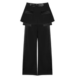 2023 New Spring Autumn High Waist Black Belt Split Joint Personality Loose Pants Women Trousers Fashion Tide