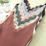Tops Women Lace V-neck Solid Knitted Leisure Sexy Camisoles Womens Basic Camis All-match Students Slim Korean Style