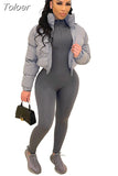 Zip Up Turtleneck Cropped Puffer Jacket Solid Color Wholesale Winter Clothes Women Bubble Coat Outwear