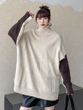 Brown Two Side Wear Big Size Knitting Sweater Turtleneck Long Sleeve Women Pullovers Fashion Autumn Winter 2022