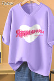 100% Cotton L-5XL Plus Size T Shirt Bunny Print V Neck Tshirt Short Sleeve Women Top Basic Summer Couple Solid T