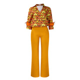 Women's Ebay Printed Long-Sleeved Shirt Temperament Elegant Broad Leg Pants Fashion African