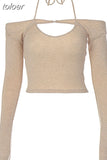 Halter Off The Shoulder Crop Top Y2k Fairy Grunge Shirts 2023 Fashion Sexy 2 Piece Set Long Sleeve Tees