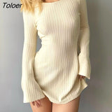 Basic Casual Knitted Dress Beige Black Long Sleeve Frill A-line Dresses Elegant Fashion Party Outfit Korean