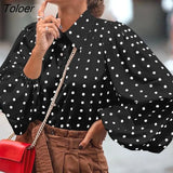 Office Lady White Blouse Shirt Women Polka Dot Lantern Sleeve Women Blouses Tops Oversized Loose Female Shirt Blusas
