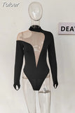 Fashion Women's Rompers Round Neck Raglan Sleeve Asymmetric Spliced Perspective Waist Short Jumpsuit Autumn 2023 New