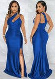 Sexy One Shoulder Sleeveless Solid Silt Evening