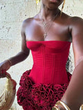And Summer New Sexy Fish Bone Strap Adjustable Bosom Heavy Industry Flower Skirt Set