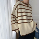 Striped Big Size Knitting Sweater Loose Fit Round Neck Long Sleeve Women Pullovers New Fashion Autumn Winter 2023