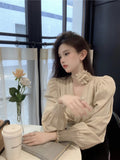Temperament Tops Female V-neck Puff Sleeve Floral Blouse for Women Cropped Top 2023 Blusas Mujer De Moda Chic Sexy Shirts
