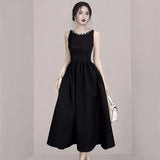 2025 New Summer Black Dress Female Light Luxury Hepburn Style Temperament Thin Vest