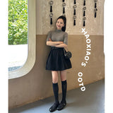 Temperament Suit Dress Women Autumn Solid Cartoon Sleeve Knitted Shirt Half-Dress