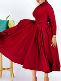Women's New Fashion High-Neck Elegant Nail Beads Big Swing Dress Waist African