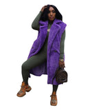 Toloer New Women's Casual Pure Color Plush Sleeveless Long Cardigan Jacket-Outfit